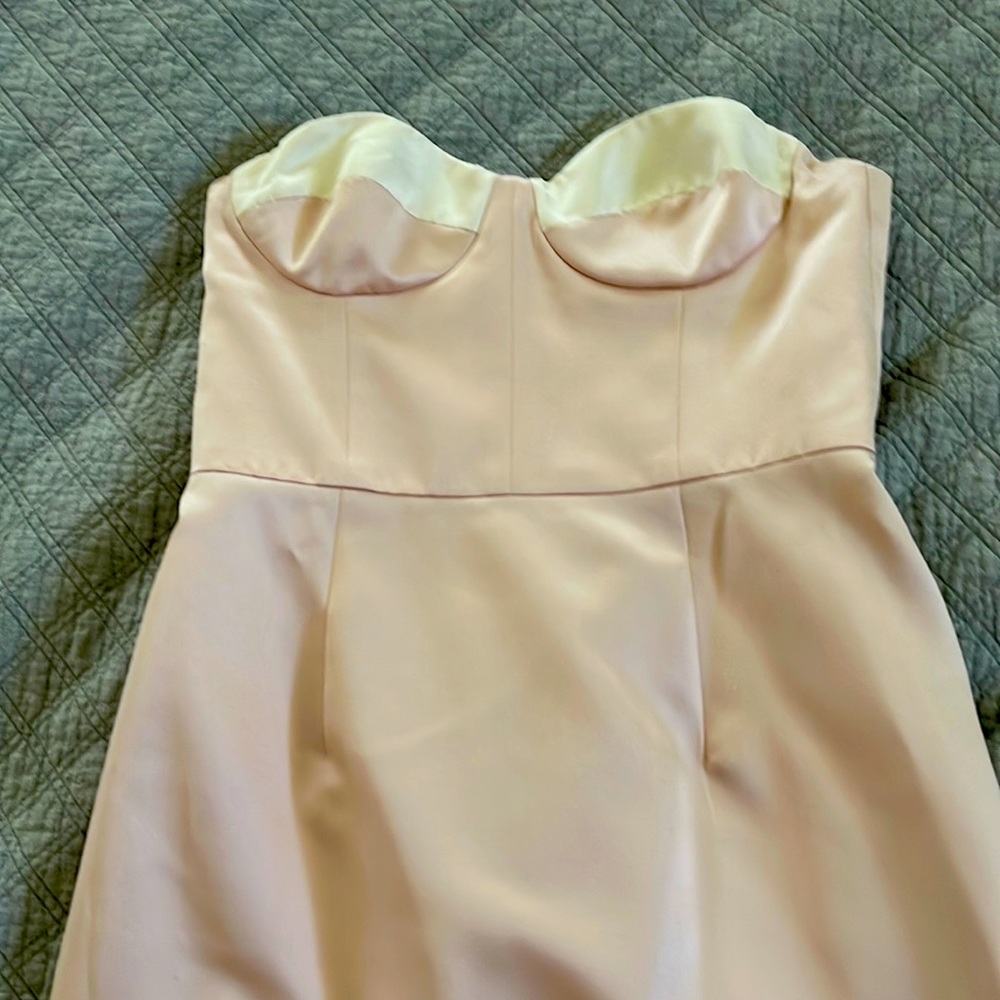 Pale pink long satin gown with two tone bodice
